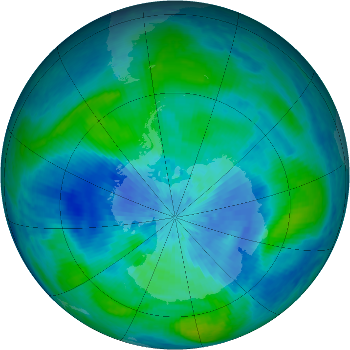 Antarctic ozone map for 16 March 2003